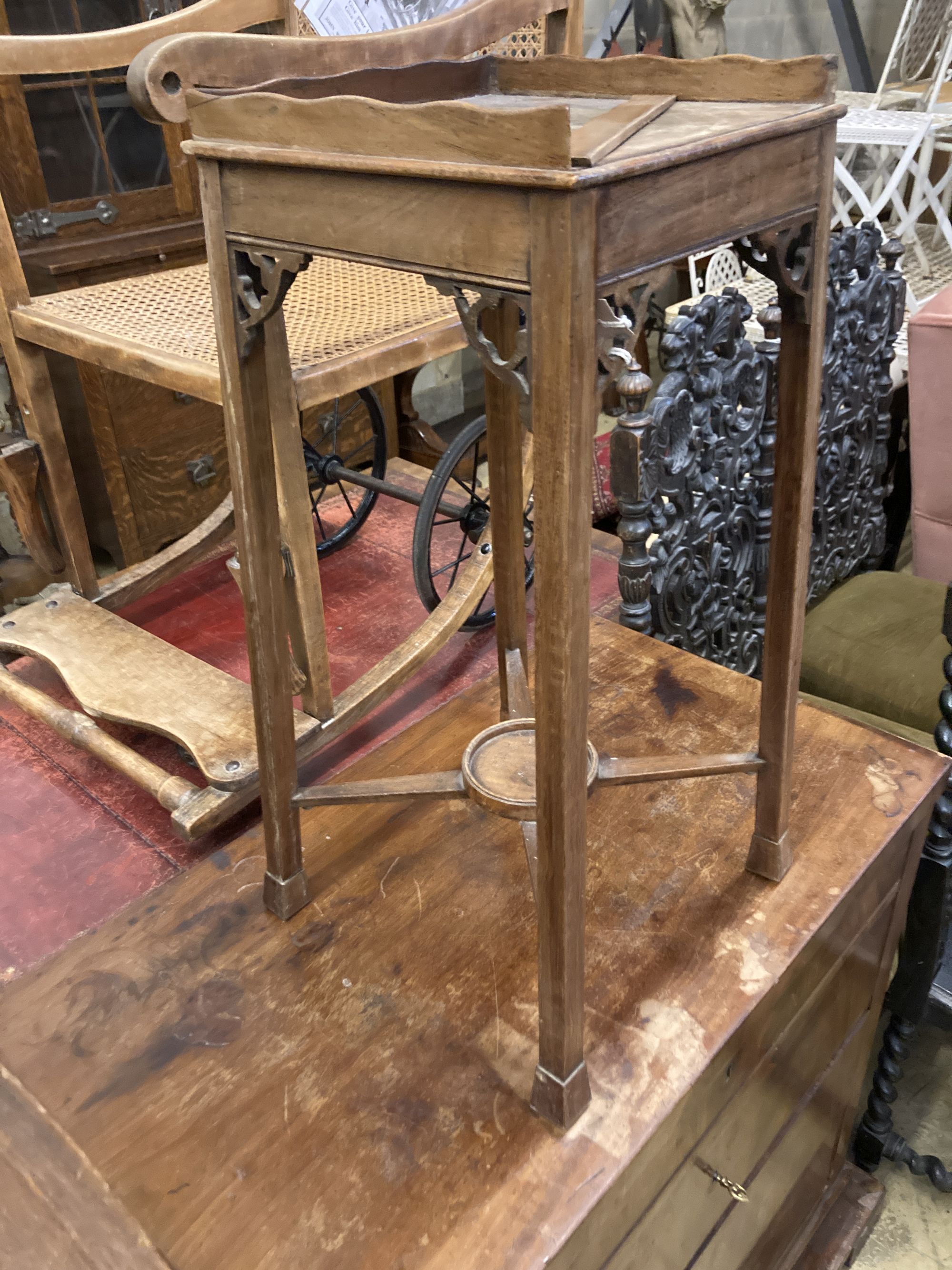 A Chippendale design square topped mahogany kettle stand, width 34cm, depth 34cm, height 65cm